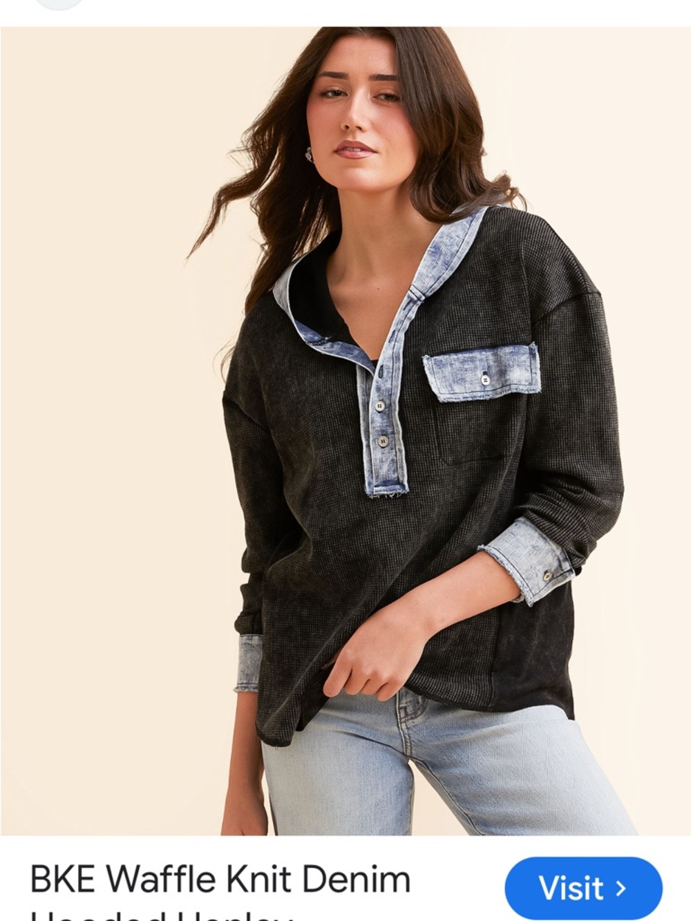 BKE Black Hoodie with Denim Trim